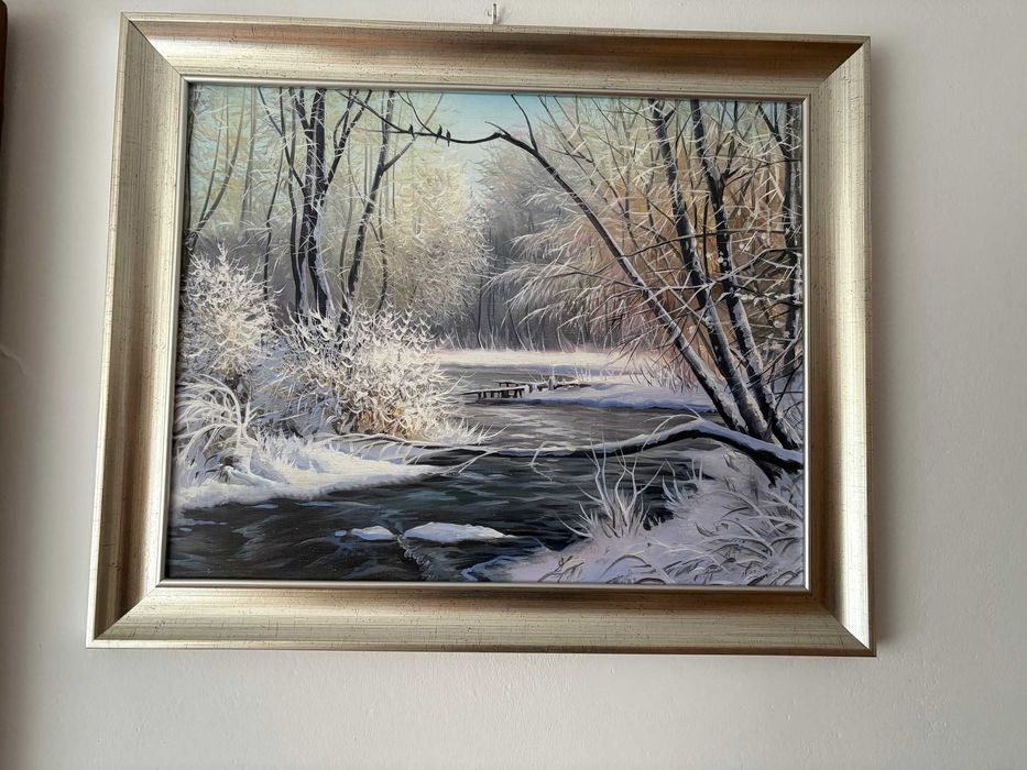 Obraz przedstawiajacy zimowy krajobraz