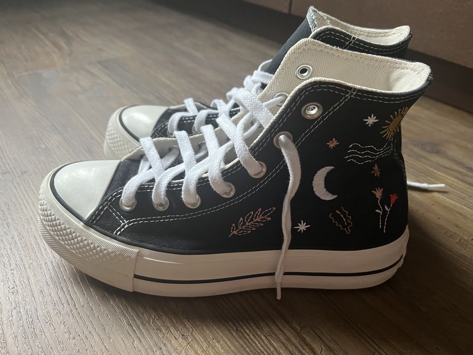 Converse All Star Lift Hi czarne z haftami 37,5 platform