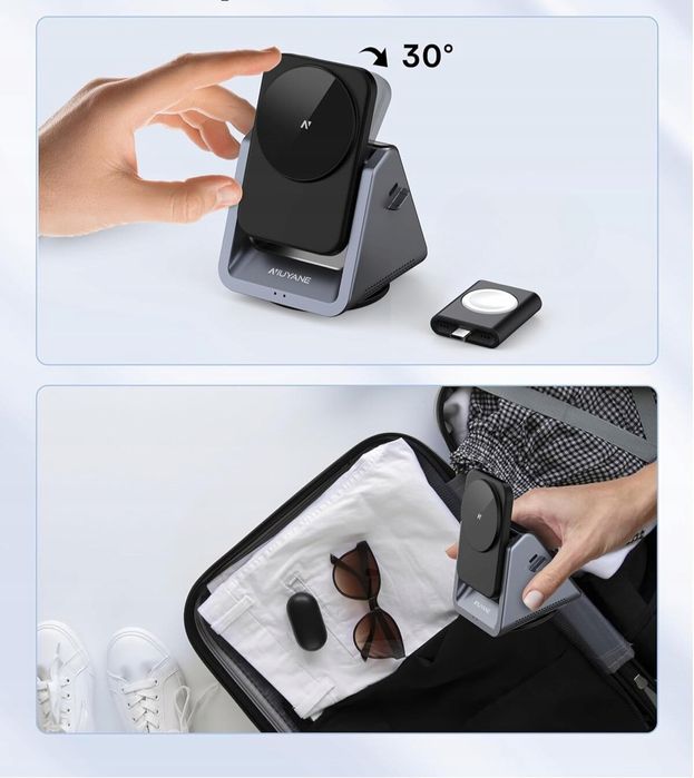 Bezprzewodowa ładowarka 3w1 NIUYANE 15W do Apple z lampką