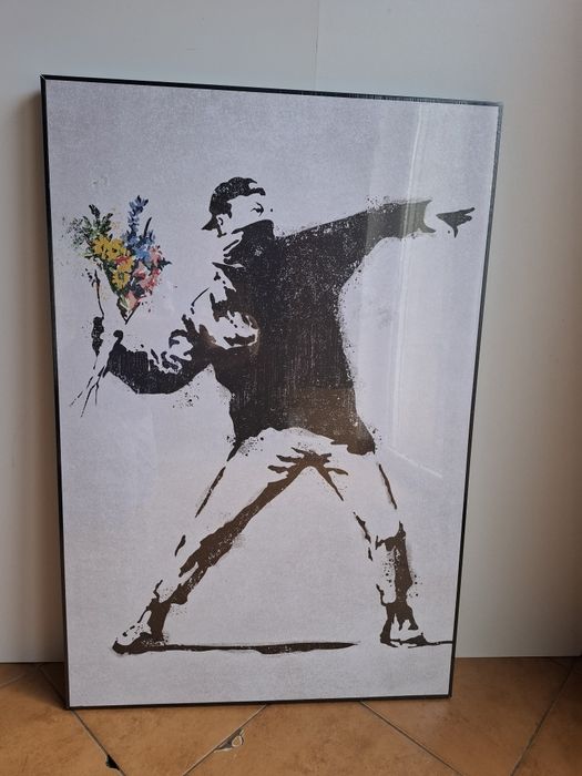 Obraz Banksy " Miotacz kwiatów " na płycie 60/90cm