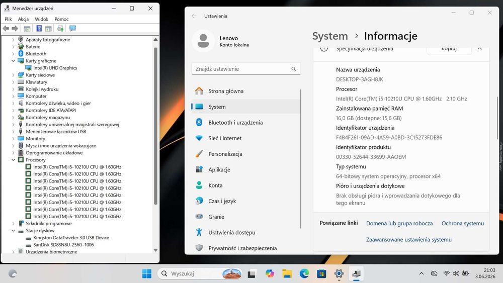 MOCNY Lenovo ThinkBook 14 - i5-10210U / 16 GB DDR4 / 256 SSD / FHD IPS