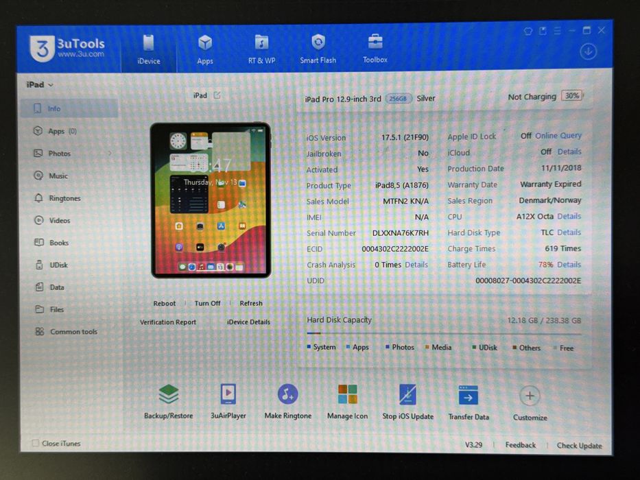 iPad Pro 12.9 3. gen. (A1876) - 256GB - faktura VAT 23%