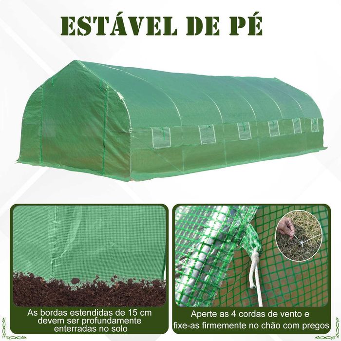 Túnel agrícola 800x300x200 cm com porta enrolável e 12 janelas