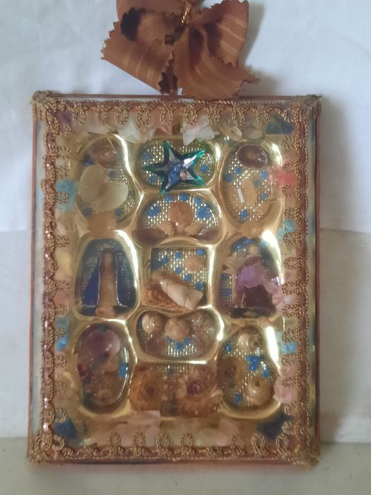 Registo antigo com sagrada familia em cera