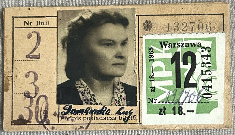 Bilet Miesięczny M.P.K. w M.ST. Warszawa 1965 rok. PRL