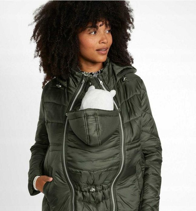 Kurtka ciążowa z wstawką dla dzidziusia - Ocieplana z kapturem