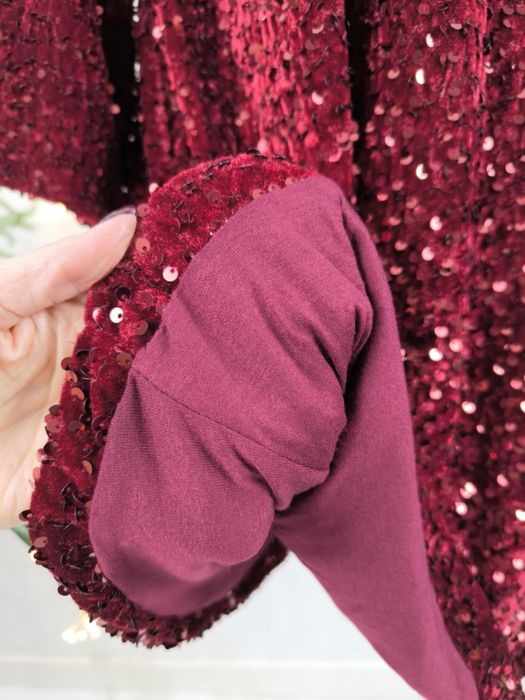 Sukienka cekinowa midi bordowa z kokardą na plecach wiskoza xl 42