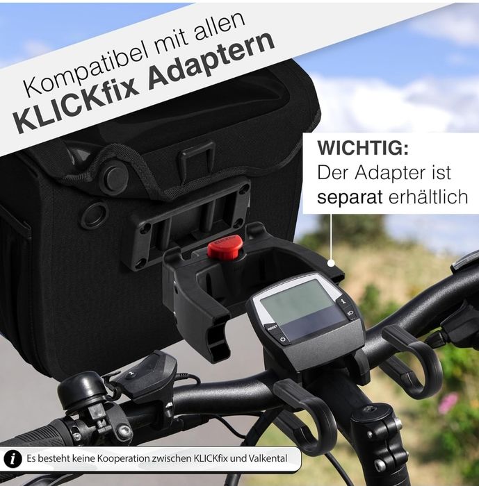 Valkental® - Wodoszczelna torba na kierownicę KLICKfix czarna