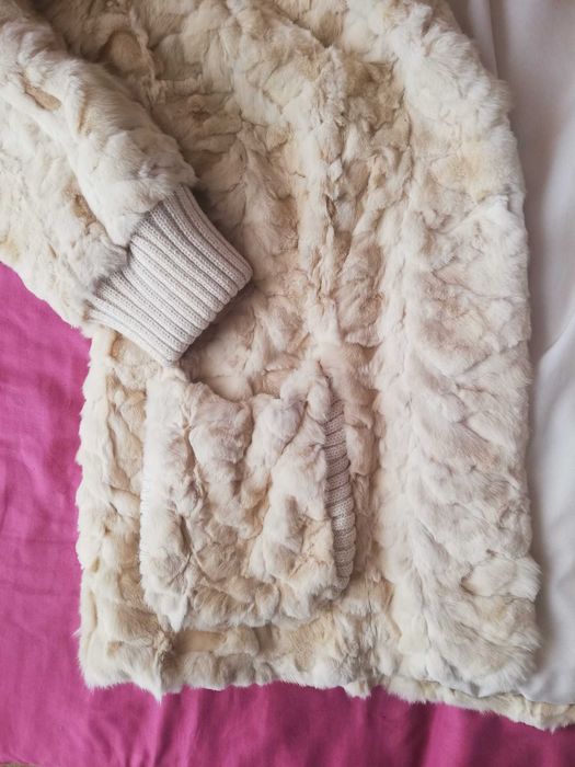 Futro z wiewiórek kurtka futrzana kremowa jasny beż r. 44 stan bdb