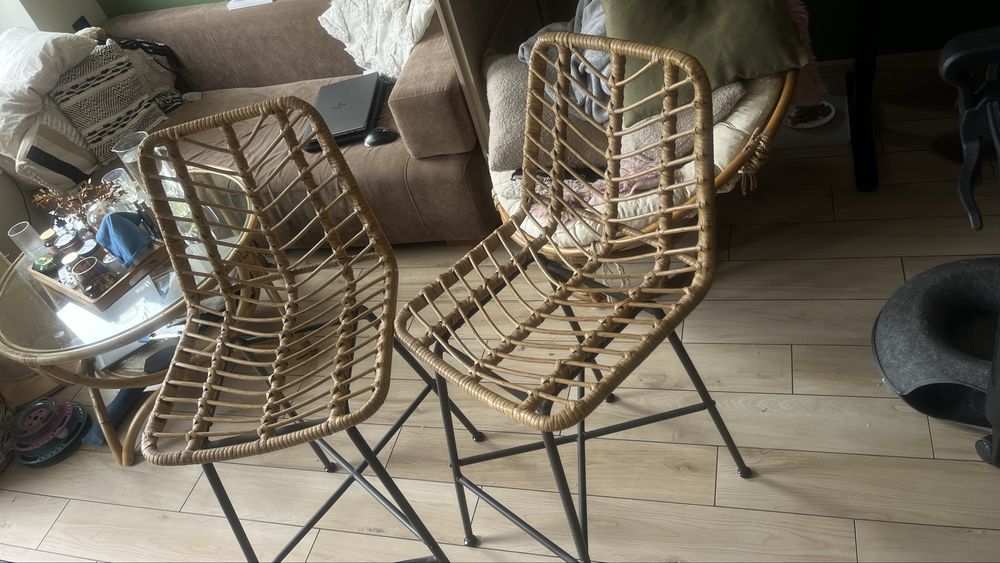 Boho hokery z rattanu 2 sztuki