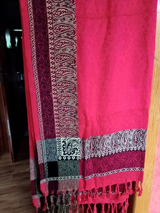 Szal damski 204x71 kaszmir ijedwab karminowy