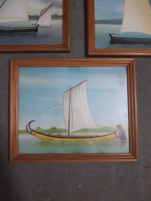 3 quadros de barco com moldura e vidro64739407046913121