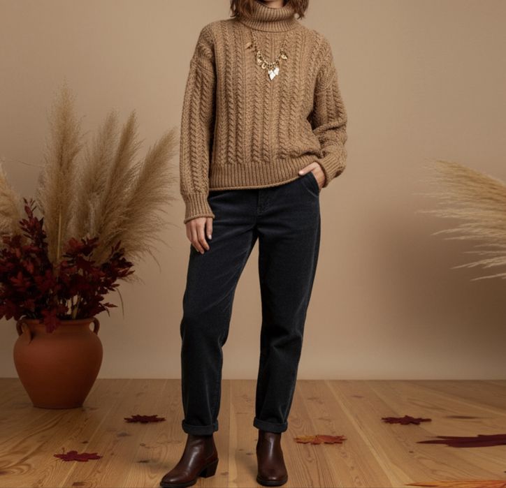 Gruby ciepły brązowy golf oversize rozmiar S firma H&M