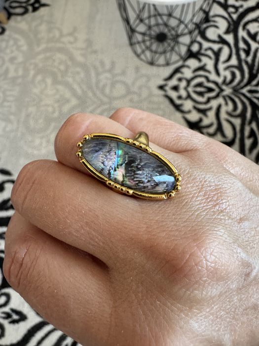 Pierścionek regulowany kamień Abalone muszla uchowca