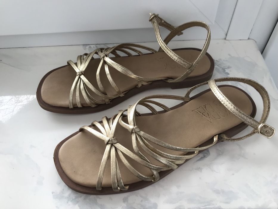 Złote sandały sandałki z paseczków rzymianki Zara 34
