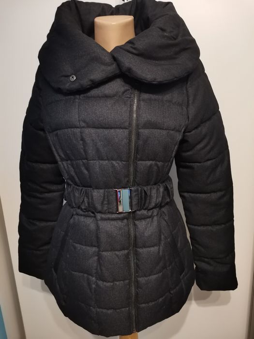 Zimowa, pikowana kurtka damska Savoir rozm 40, ciemno szara, kołnierz