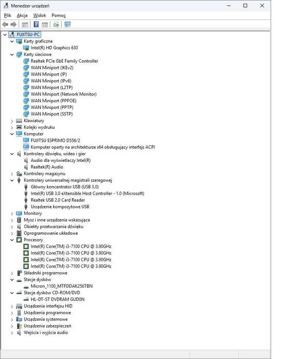 Komputer PC FUJITSU Esprimo D556 i3-7100/8GB DDR4/256GB SSD/DVD/Win11
