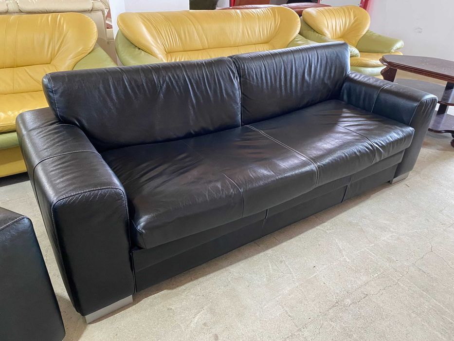 Шкіряний розкладний диван+крісло з натуральноі шкіри