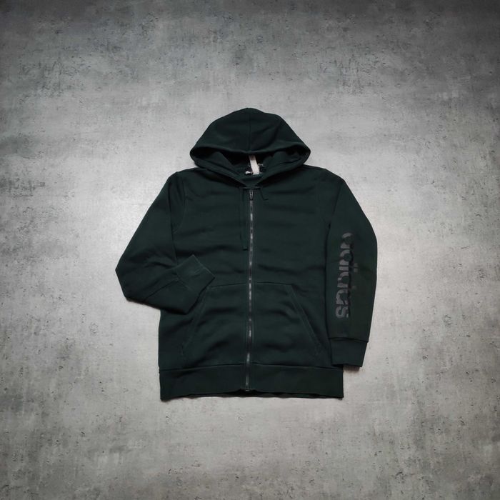 MĘSKA Bluza z Kapturem Hoodie Bawełna Ciemna Zieleń Logo Adidas Logo