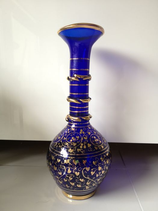 wazon Bohemia kobalt złoto