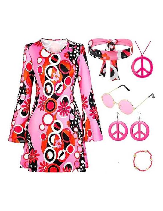 Kostium hipisowski damski w stylu lat 70. Sukienka rozmiar XL Q585