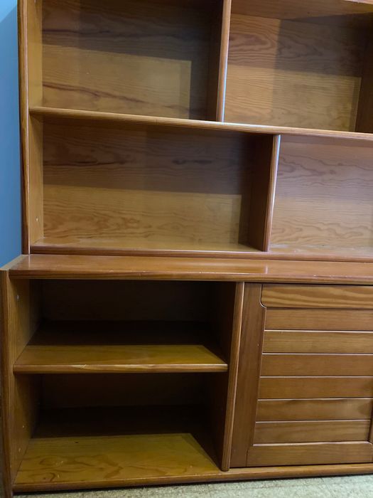 Armário com estante de madeira castanho conjunto 2 peças