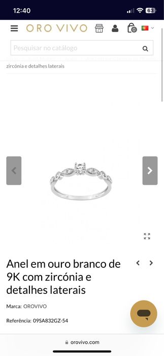 Anel de ouro branco 9k