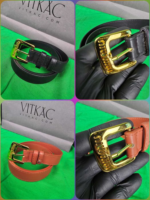 Pasek klamra Miu Miu na dziurki Paris nowość brazowy czarny Premium