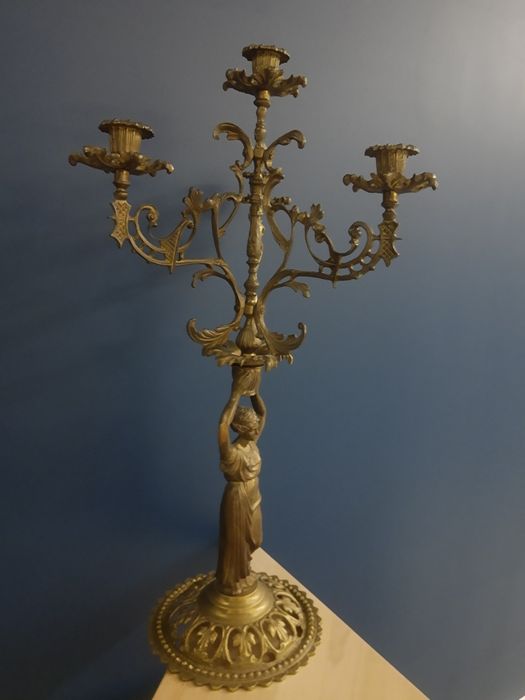 Świecznik mosiężny kandelabr mosiądz brąz ok. 60cm