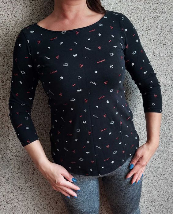 Czarna bluzka z rękawem 3/4 M Sinsay