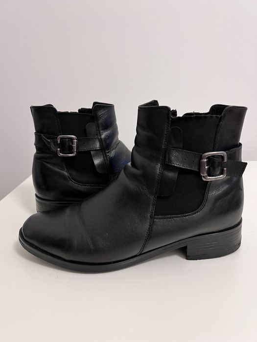 Czarne sztyblety botki skóra naturalna skórzane 37