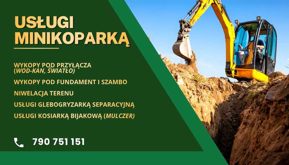 Roboty ziemne - Usługi minikoparką,glebogryzarka separacyjna,mulczer,zakładanie ogrodów,drenaże,ziemia ogrodowa