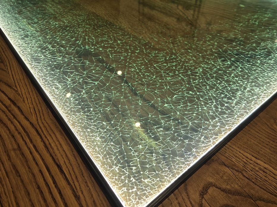 Stół drewniany dębowy jesionu szklany podświetlany Led krawędź