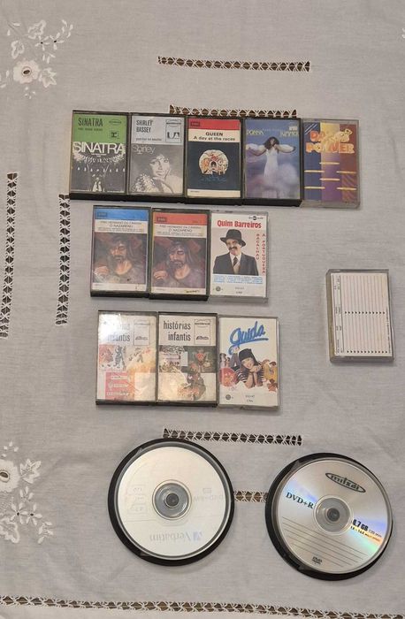 Cassetes de música, cassete virgem e CDs virgens (DVD + RW)