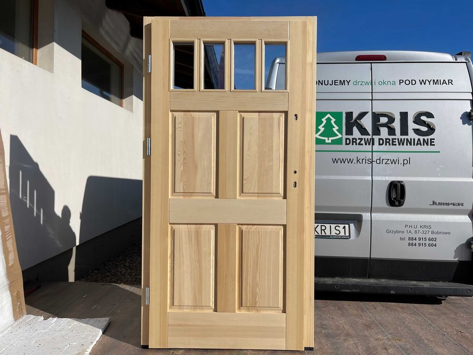 Drzwi drewniane zewnętrzne lite sosnowe DOSTAWA CAŁA POLSKA na wymiar