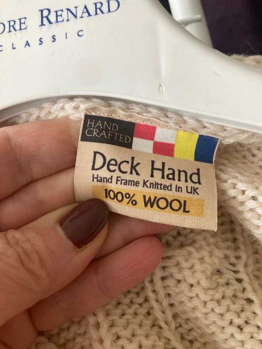 Kremowy sweter w serek, 100% wełna, Vintage.