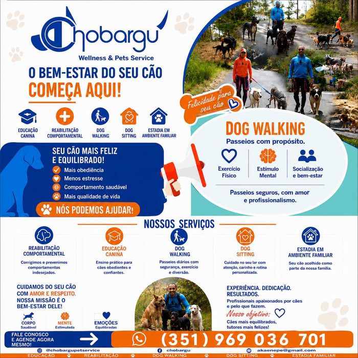 Caminhadas, Creche, Estadia Familiar, Educaçao e Rehabilitaçao de Caes