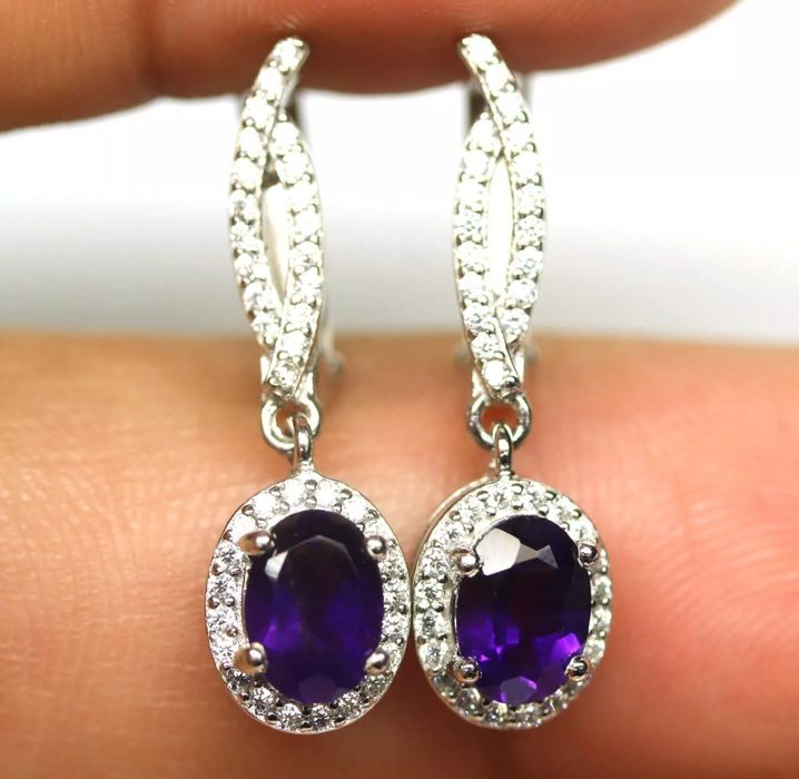 Kolczyki Srebro925 Naturalny Ametyst