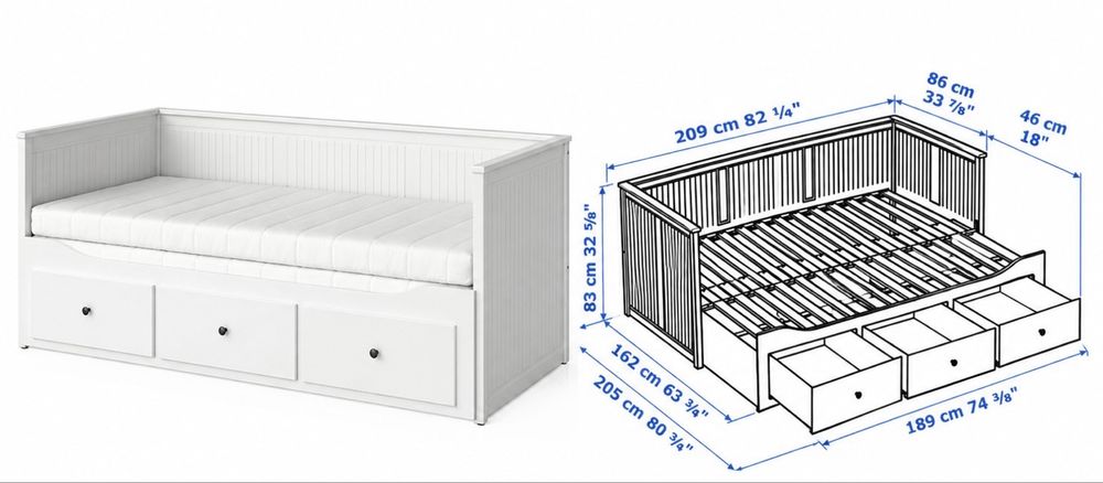 Lóżko sofa rozkladana 3 szuflady Ikea Hemnes