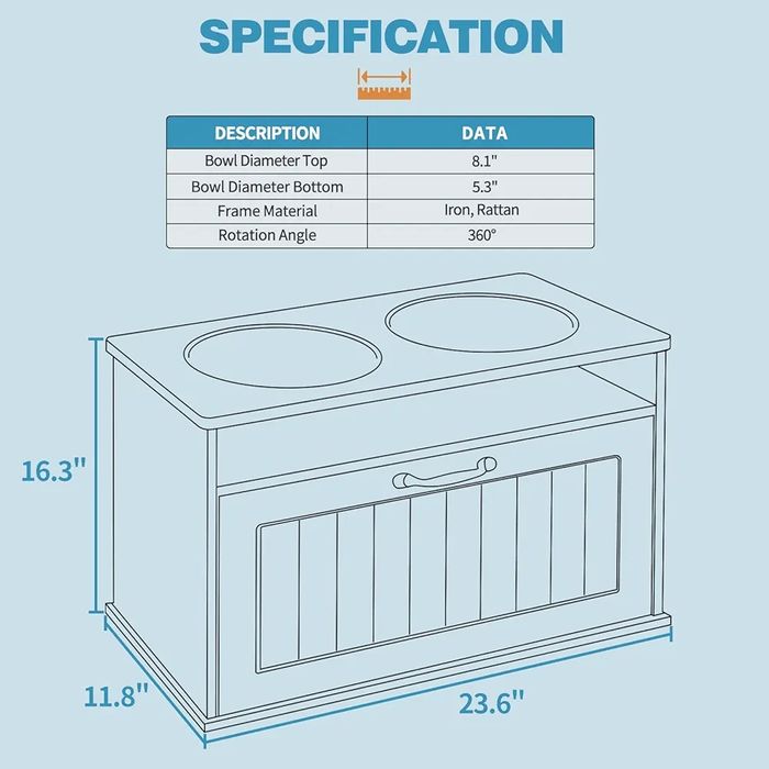 Podwyższona szafka do karmienia psów z miejscem do przechowywania