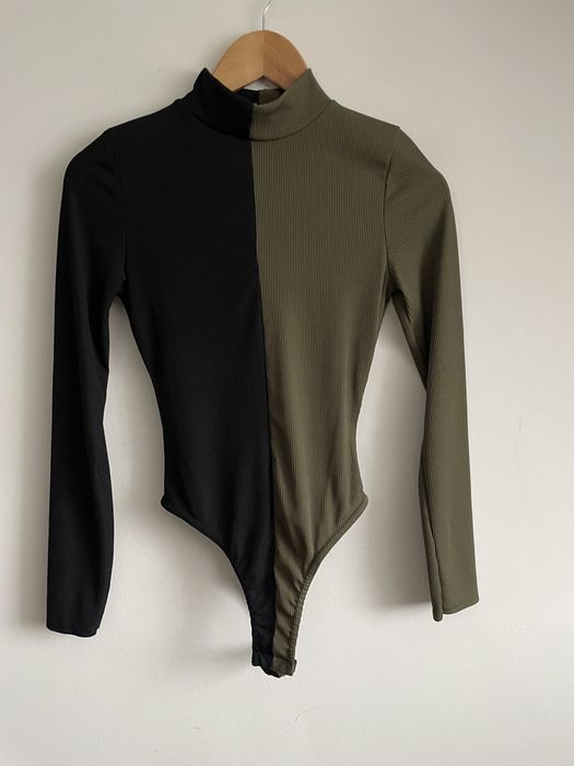 Pink Vanilla prazkowane body duocolor półgolf khaki oliwka