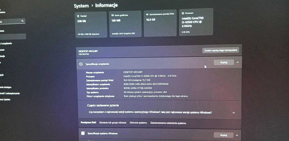 Komputer Lenovo SFF M70S I5 10500 /16gb/256SSD/Windows 11 PRO