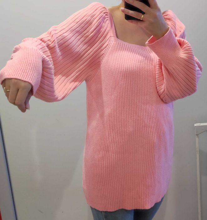 Długi różowy sweter sweterek L/XL 40/42