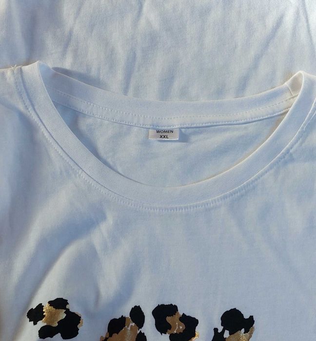 Nowa bluzka t-shirt XXL 44 46 biała panterka Bawełna Pepco