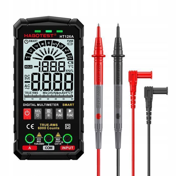 Cyfrowy Multimetr Uniwersalny NCV RMS Live Test Termopara Temp.latarka