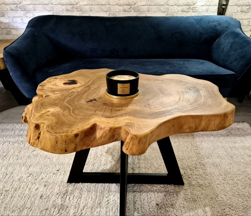 Stolik kawowy 77x63cm PIĘKNY OKAZ live edge plaster drewna