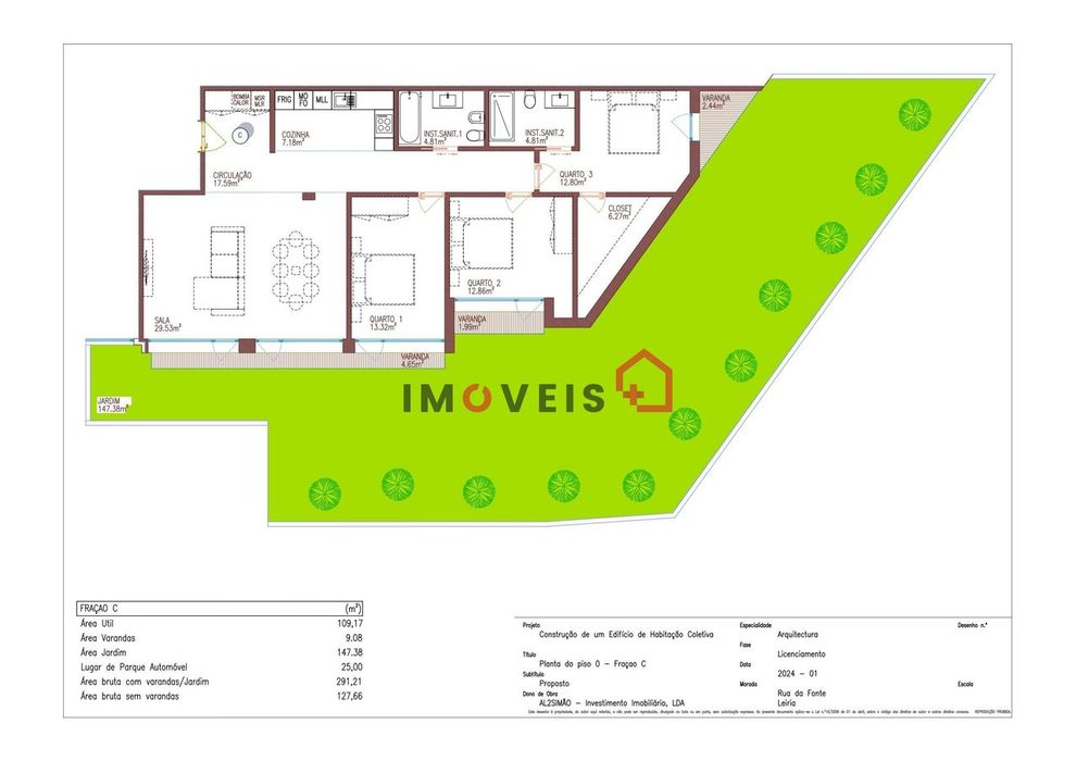 Apartamento T3 c/ terraço no rés de chão – centro da cidade