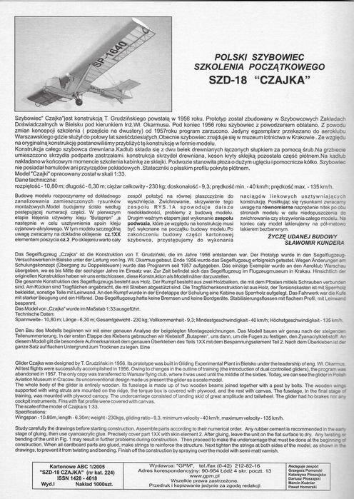 GPM 1 2005 NR.224 CZAJKA szybowiec model x 2 1:33 i 1:50