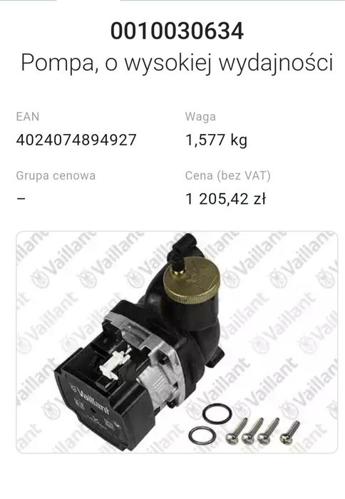 Pompa Vaillant do kotlow z otwarta komora i turbo