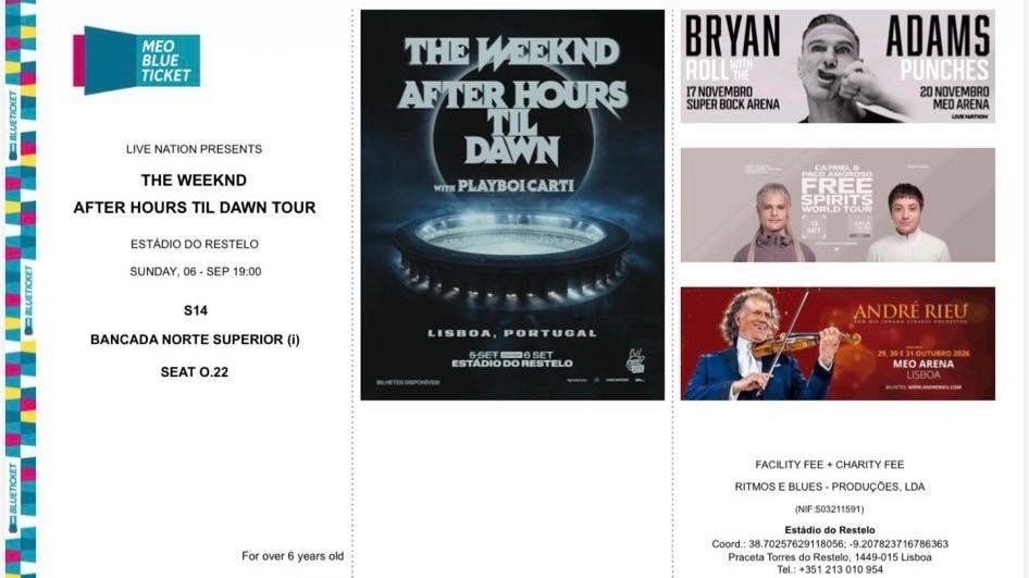 Bilhetes the weeknd 6 de setembro